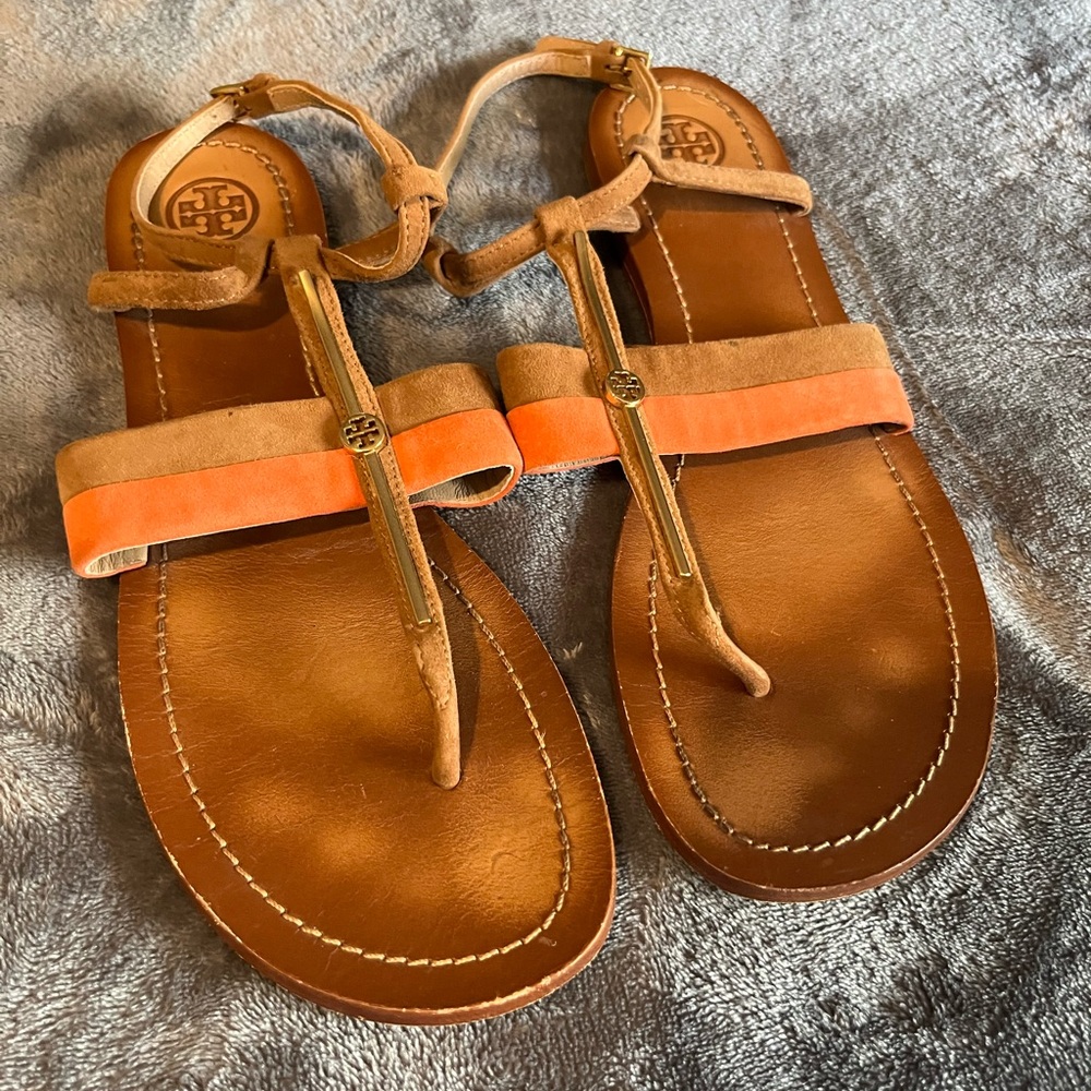 Tory Burch Tan and Orange Sandals